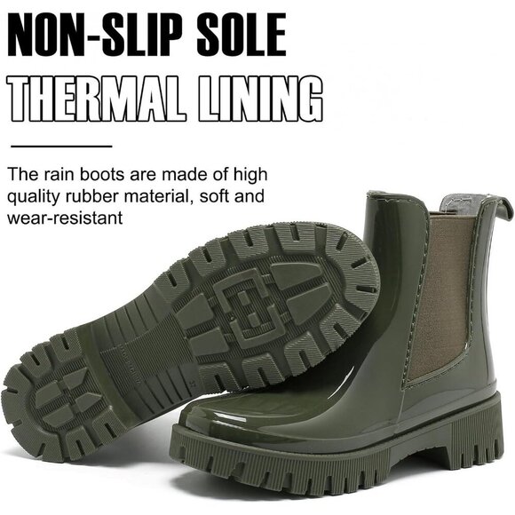 🆕  Green Rubber Rain Boots Women’s Waterproof PVC Ankle Booties Garden Work - Picture 2 of 7
